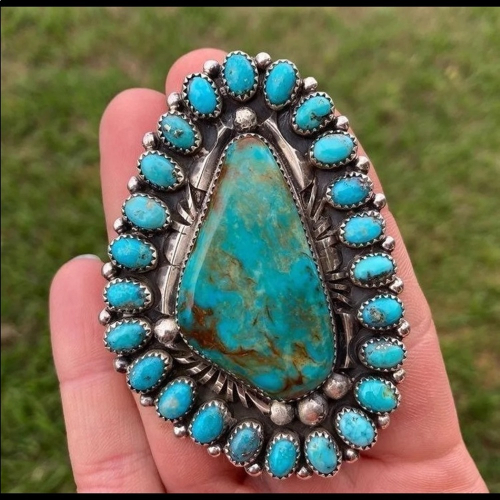 Sold!🔥Navajo Marcus Chavez Turquoise Cluster Ring
